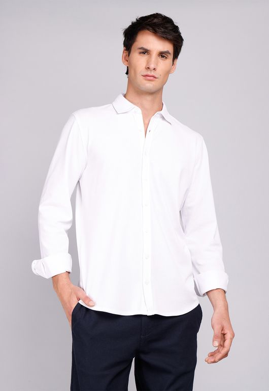 Camisa Pique Lisa Spandex Blanco S