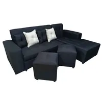 Sofa Grecia L 3 Cuerpos + 2 Puff Negro
