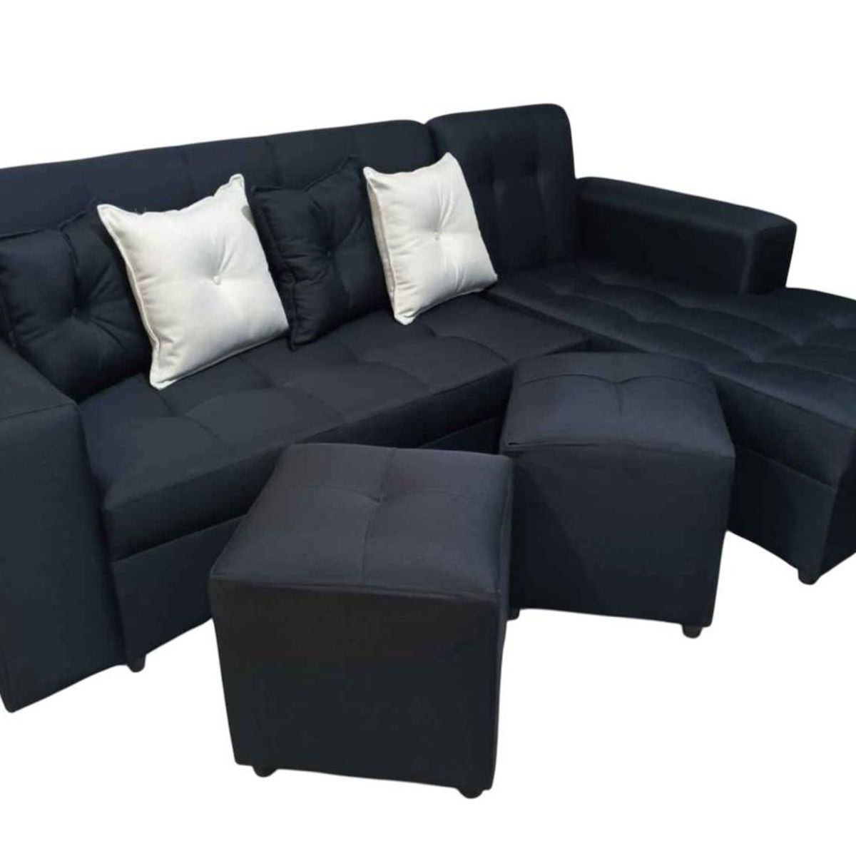 GENERICO - Sofa Grecia L 3 Cuerpos + 2 Puff Negro