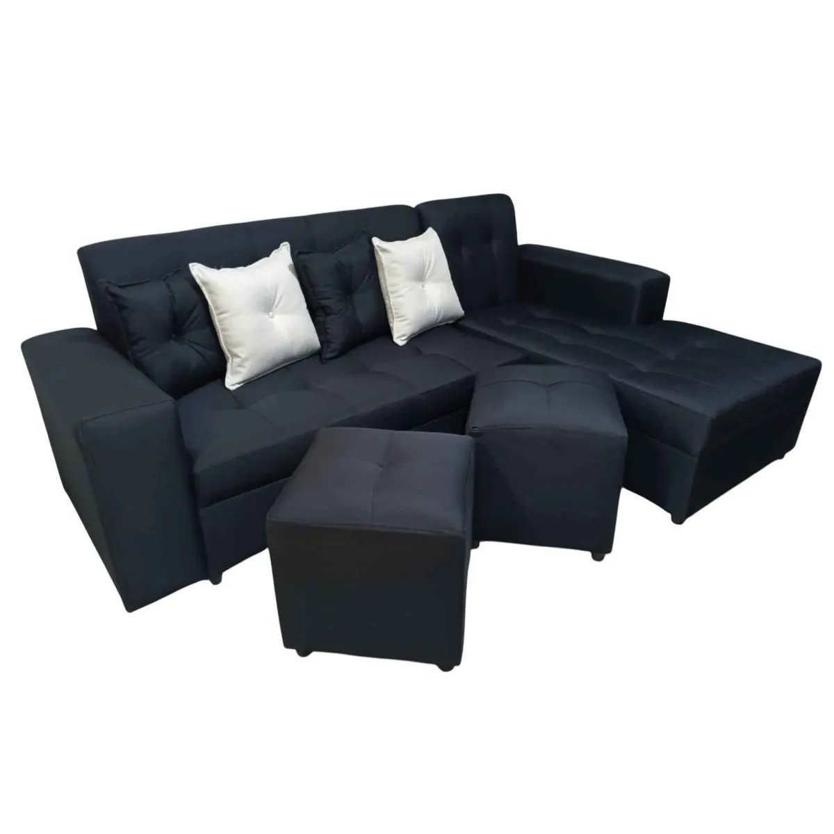 GENERICO - Sofa Grecia L 3 Cuerpos + 2 Puff Negro