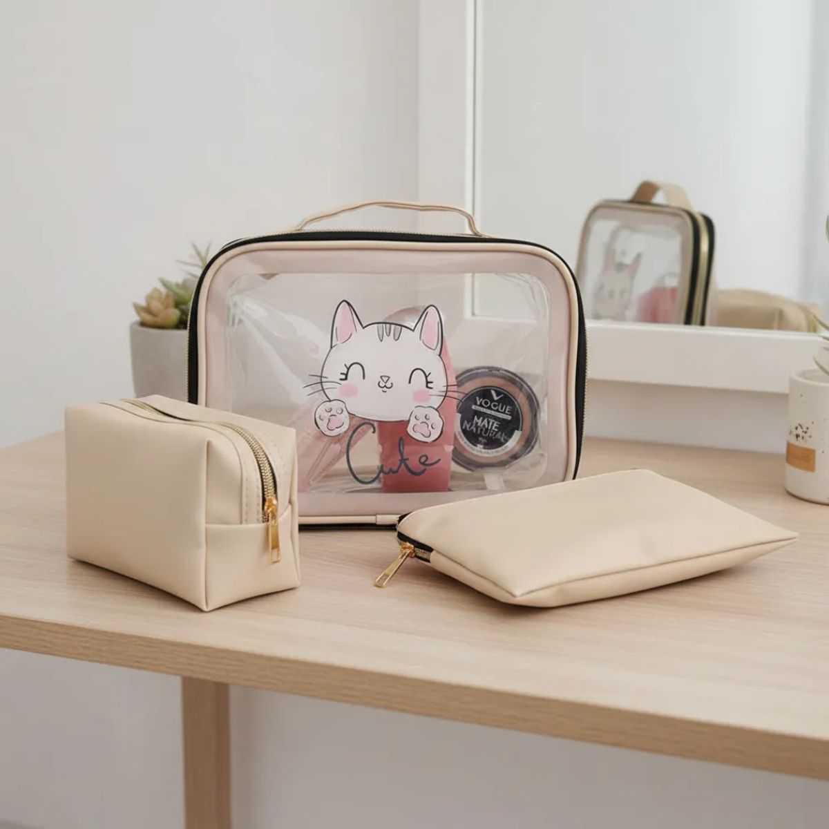 GENERICO - Set de 3 Organizadores de Maquillaje y Cosméticos  Beige