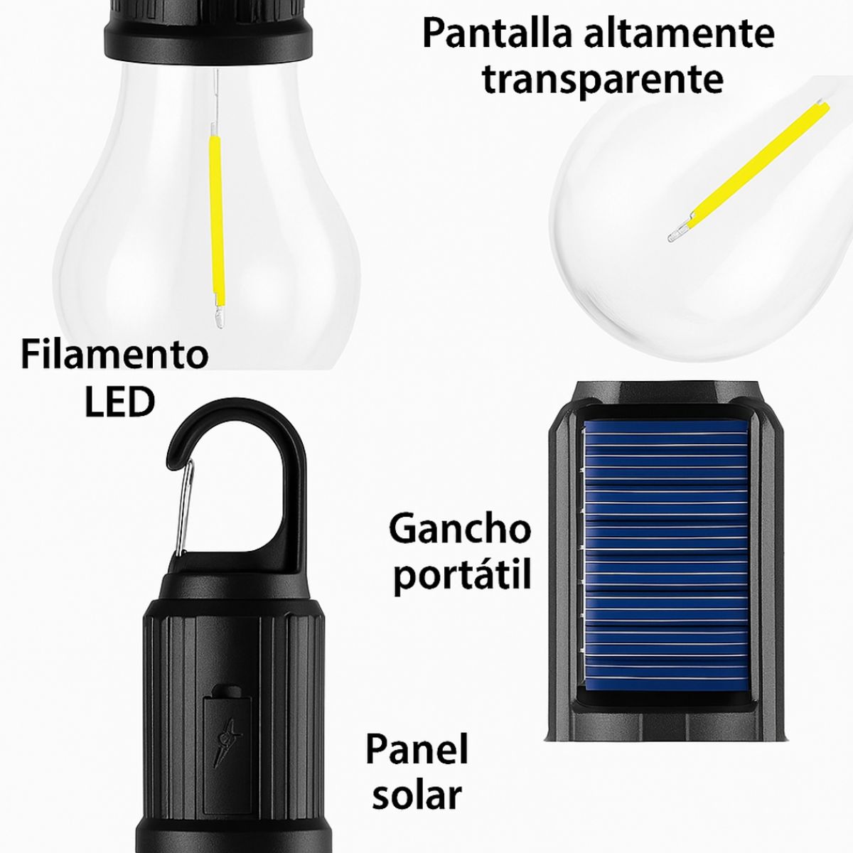 GENERICO - Pack x 2 Lámparas Solares para Camping Portátil