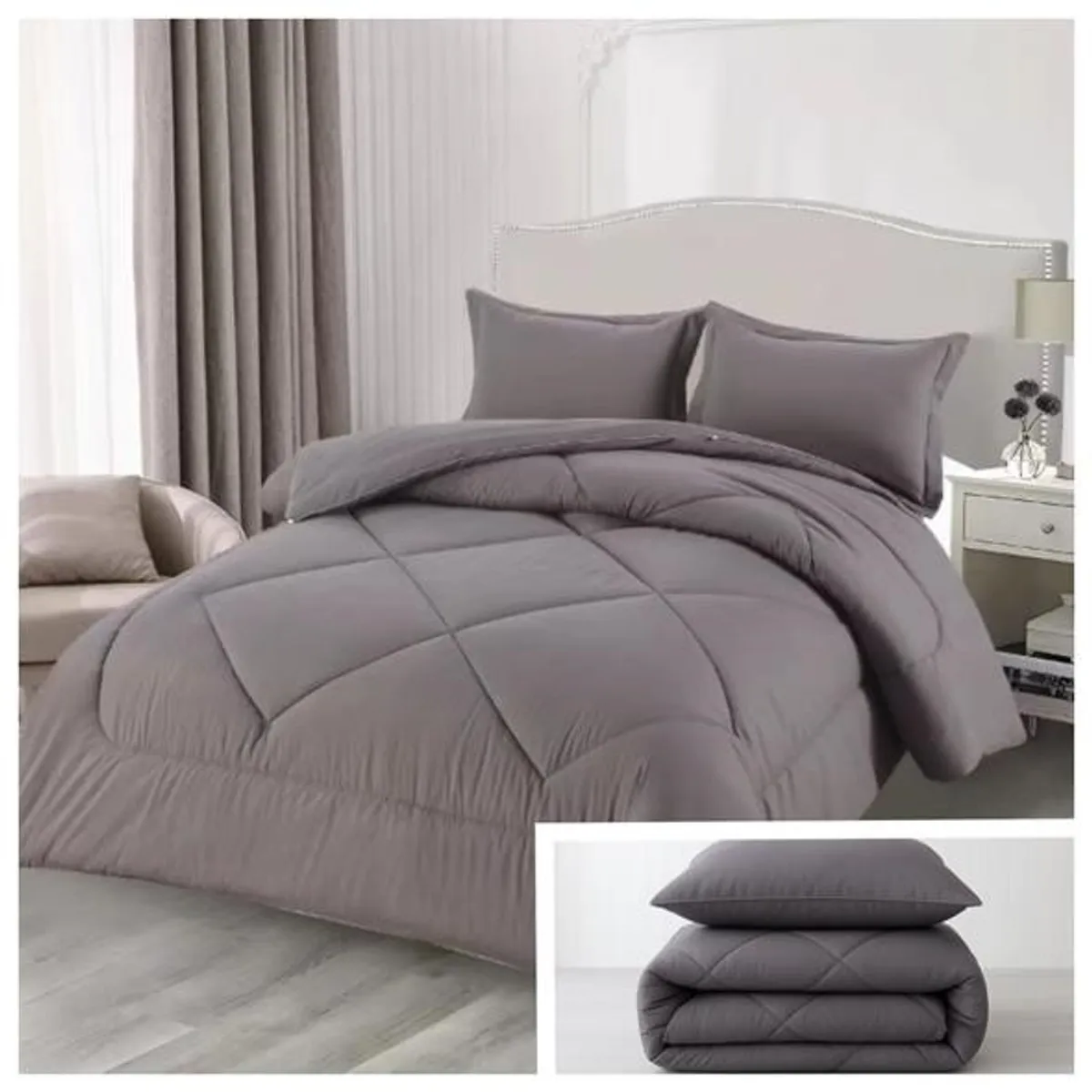 GENERICO - Edredon Nordico con Fundas de Almohada Suave y Ligero 1 Plaza - Color Gris
