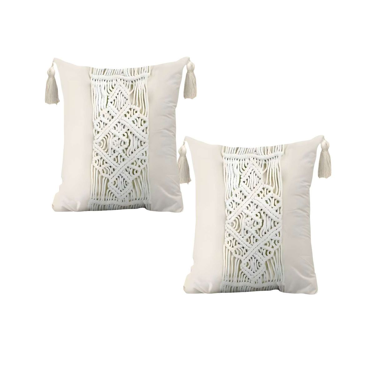 GENERICO - SET DE 2 FUNDAS DE COJIN ESTILO BOHEMIO 45X45 CM BLANCO 03