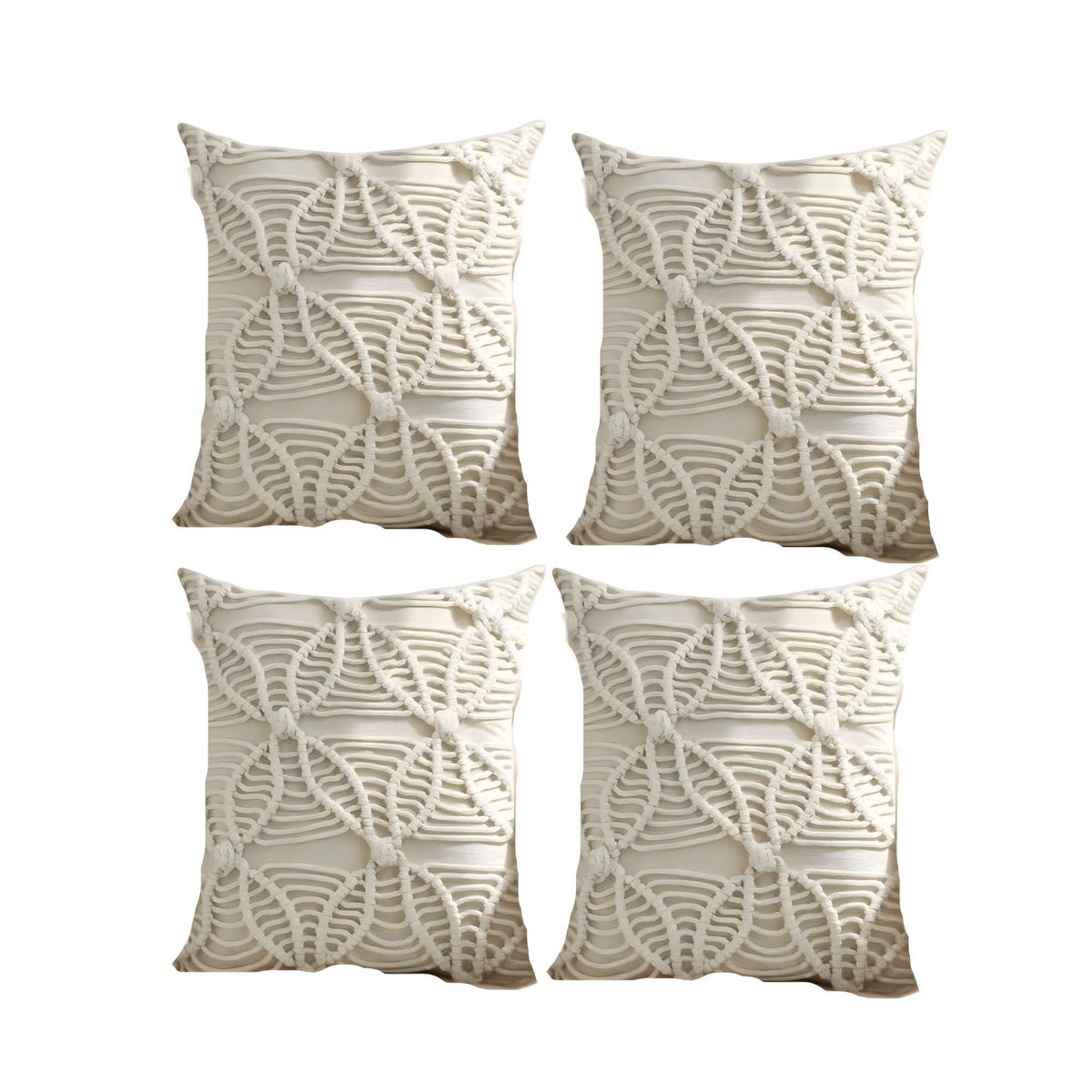 GENERICO - SET DE 4 FUNDAS DE COJIN ESTILO BOHEMIO 45X45 CM BLANCO 04