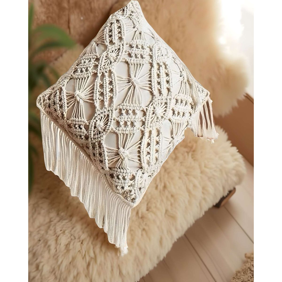 GENERICO - FUNDAS DE COJIN SET DE 4 ESTILO BOHEMIO 45X45 CM BLANCO 06