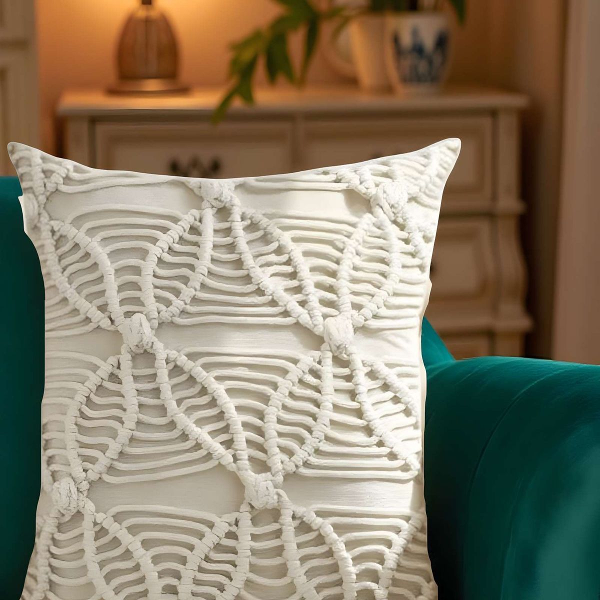 GENERICO - FUNDAS DE COJIN SET DE 4 ESTILO BOHEMIO 45X45 CM BLANCO 04