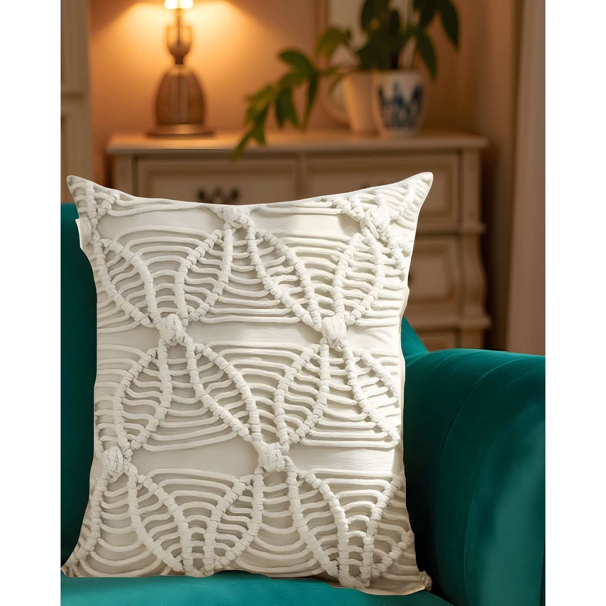 GENERICO - FUNDAS DE COJIN SET DE 4 ESTILO BOHEMIO 45X45 CM BLANCO 04