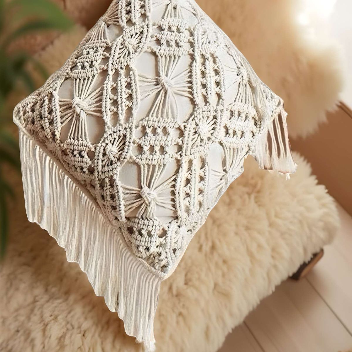 GENERICO - FUNDAS DE COJIN SET DE 4 ESTILO BOHEMIO 45X45 CM BLANCO 06