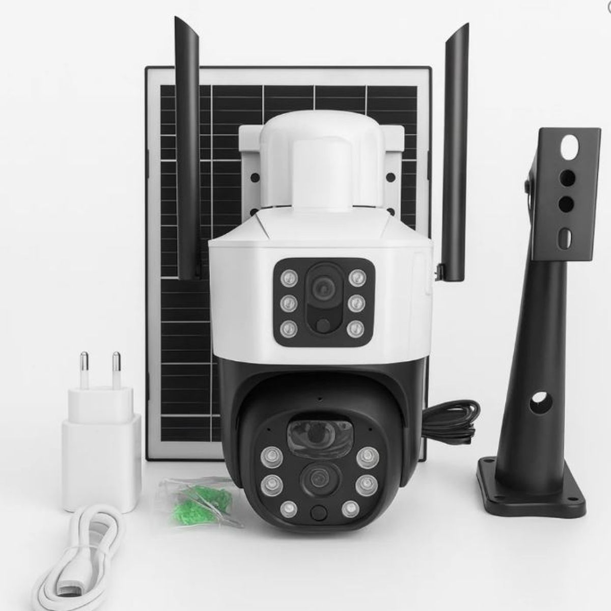 GENERICO - Cámara Solar Doble Lente 4MP Exterior WiFi  Visión Nocturna IP66 SENSOR MICROFONO