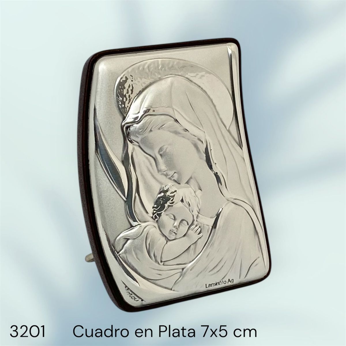 GENERICO - Cuadro  Religioso Italiano de la Vírgen con el Niño en Plata.