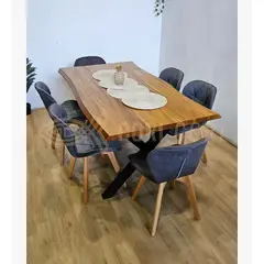 CORI CORI - Juego de Comedor Medlock Rústica Base Metal Negro 160x90 cm + 6 Sillas Mariposa Velvet