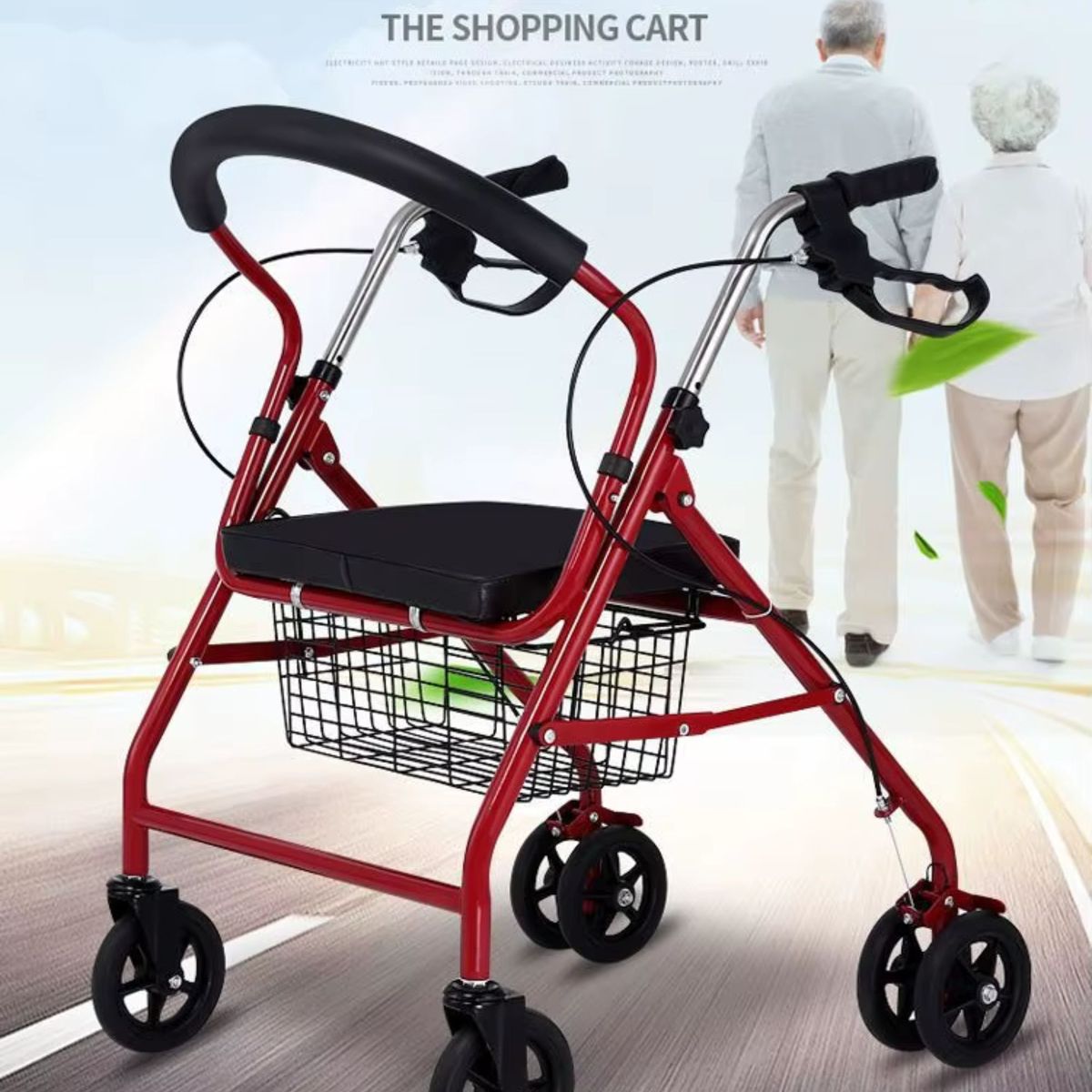 GENERICO - Andador Ortopédico Plegable con Asiento Frenos y Canasto