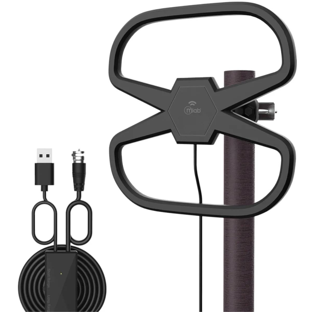 MLAB - Antena de TV Digital HDTV Amplificada 32DBI / 10MT / Ext-Int de Alta Ganancia
