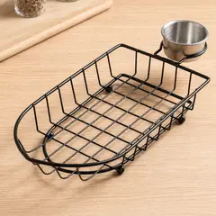 HOMESTAR - Cesta Rectangular de Alambre con Porta Salsas - 30,2 cm