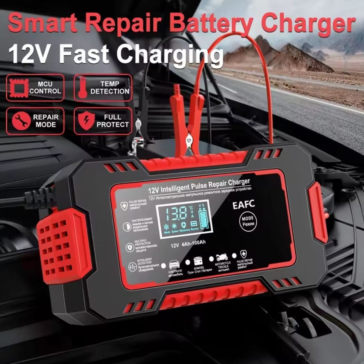 GENERICO - Cargador de Bateria para AutoMoto 12V 6A Pantalla LCD Carga Rapida Inteligente