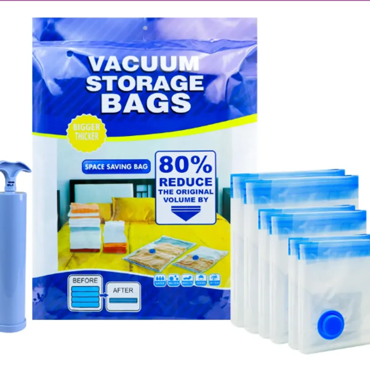GENERICO - Bolsas De Almacenamiento Al Vacío + Bomba Manual 5 Bolsas