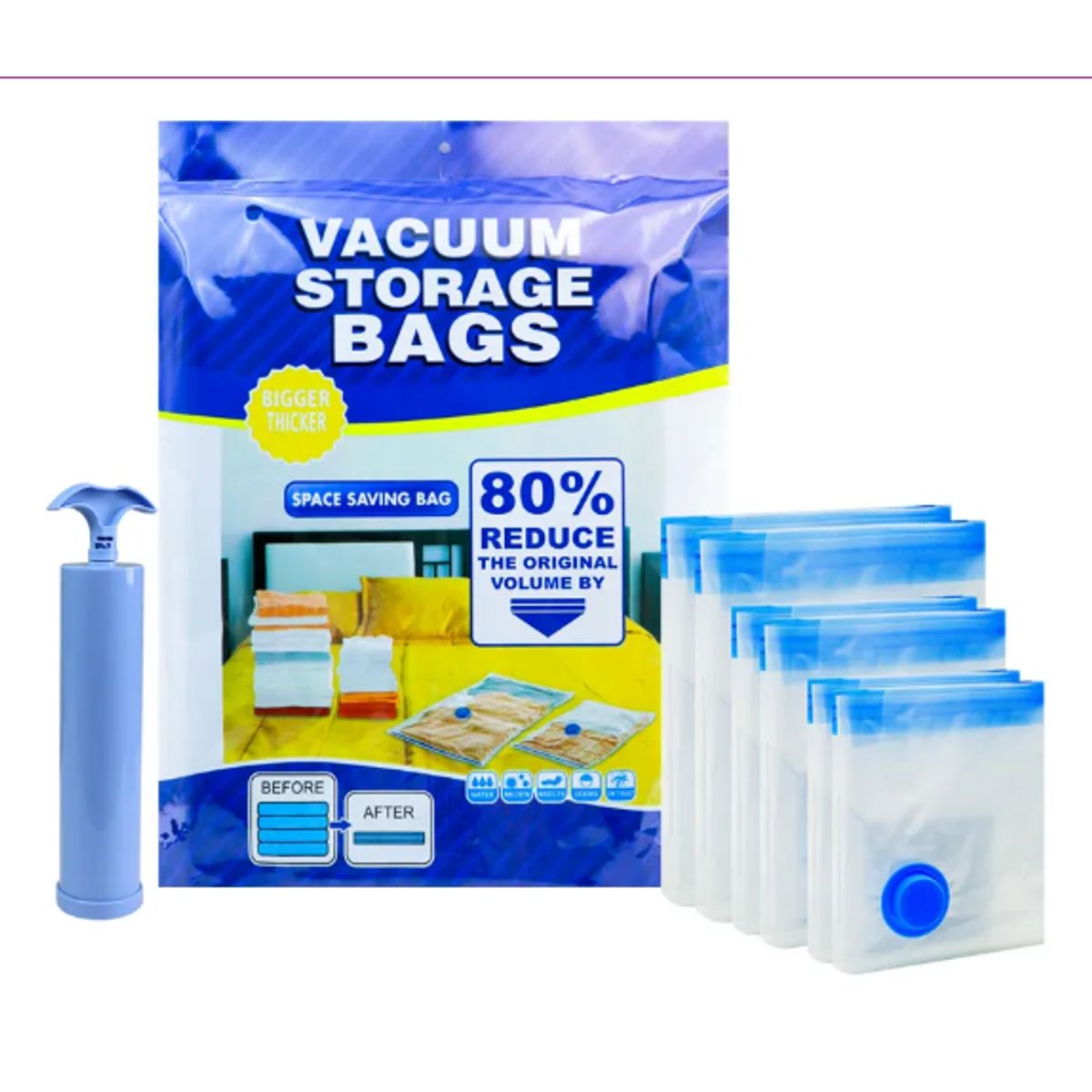 GENERICO - Bolsas De Almacenamiento Al Vacío + Bomba Manual 5 Bolsas