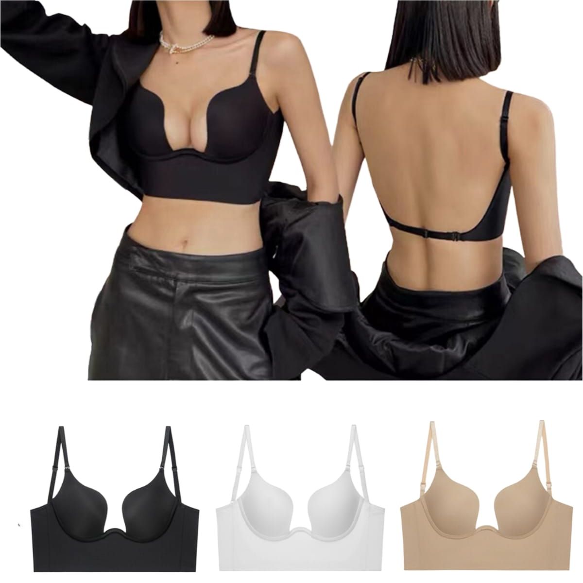 OMAS - Sosten Sujetador Levanta Busto Push Up Escote Profundo Multiuso CopaB