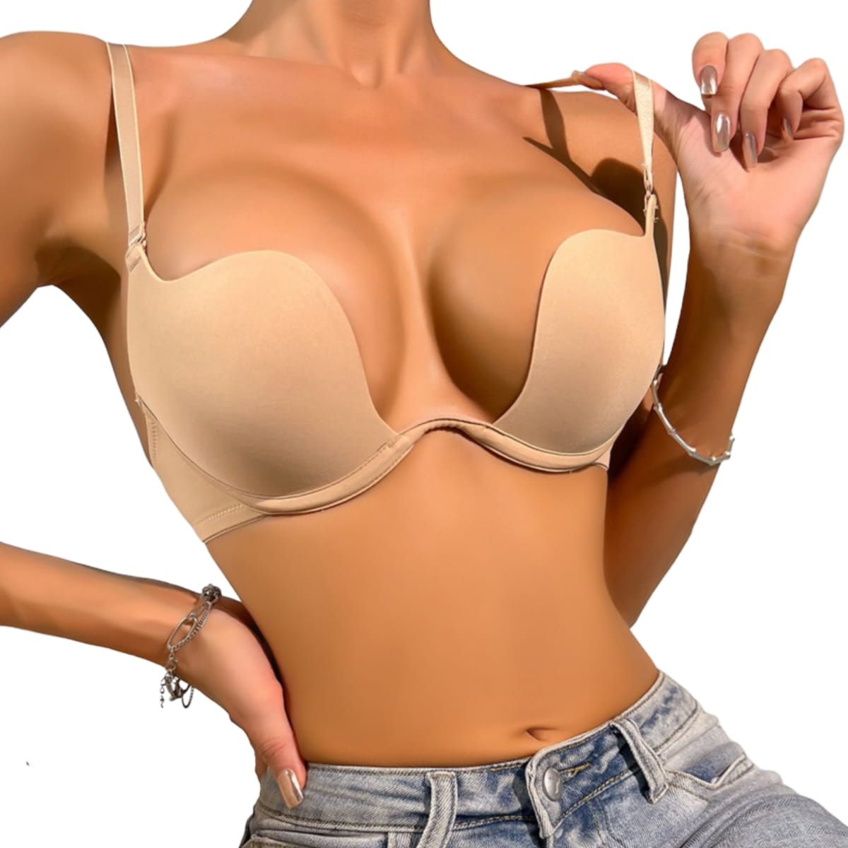 QIKUN - Sosten Sujetador Levanta Busto Push Up Escote Profundo