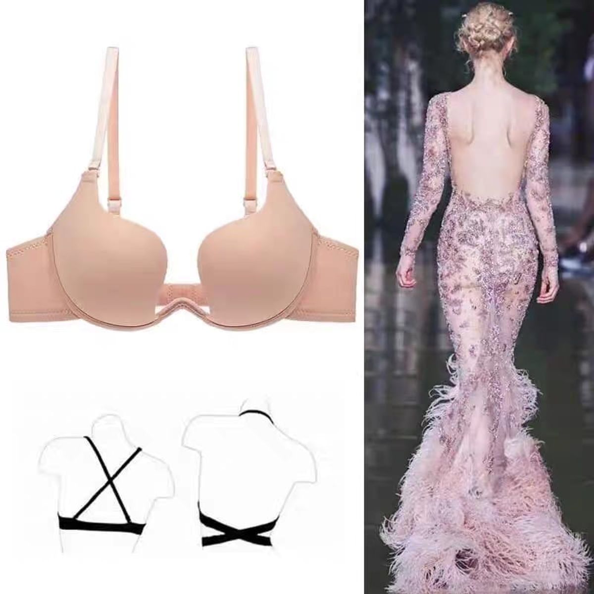 QIKUN - Sosten Sujetador Levanta Busto Push Up Escote Profundo