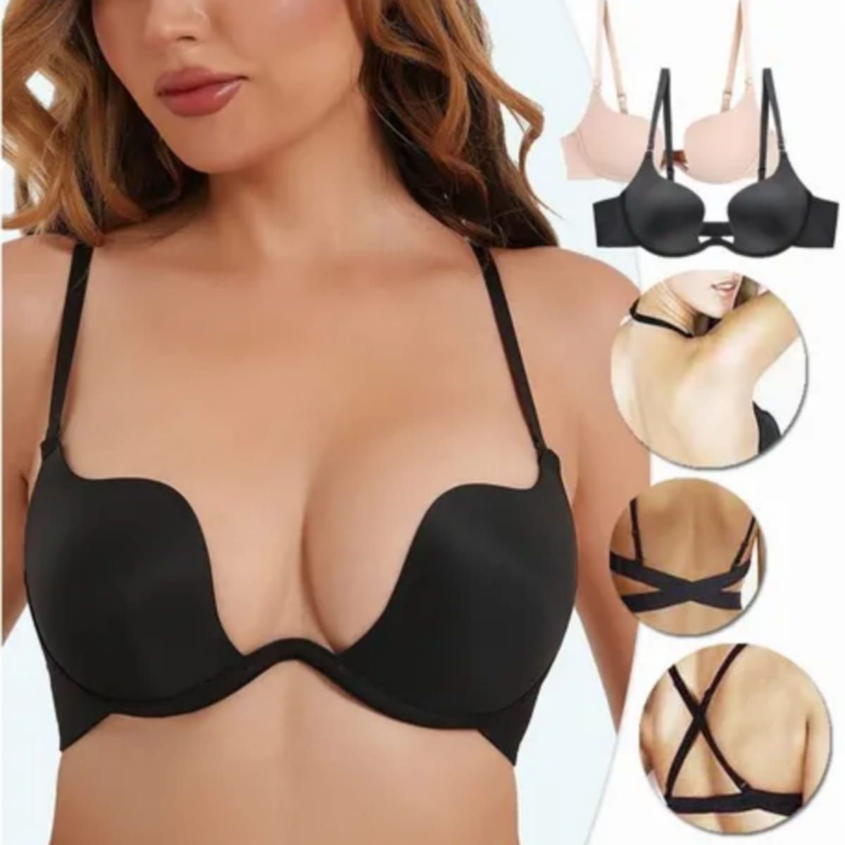 QIKUN - Sosten Sujetador Levanta Busto Push Up Escote Profundo