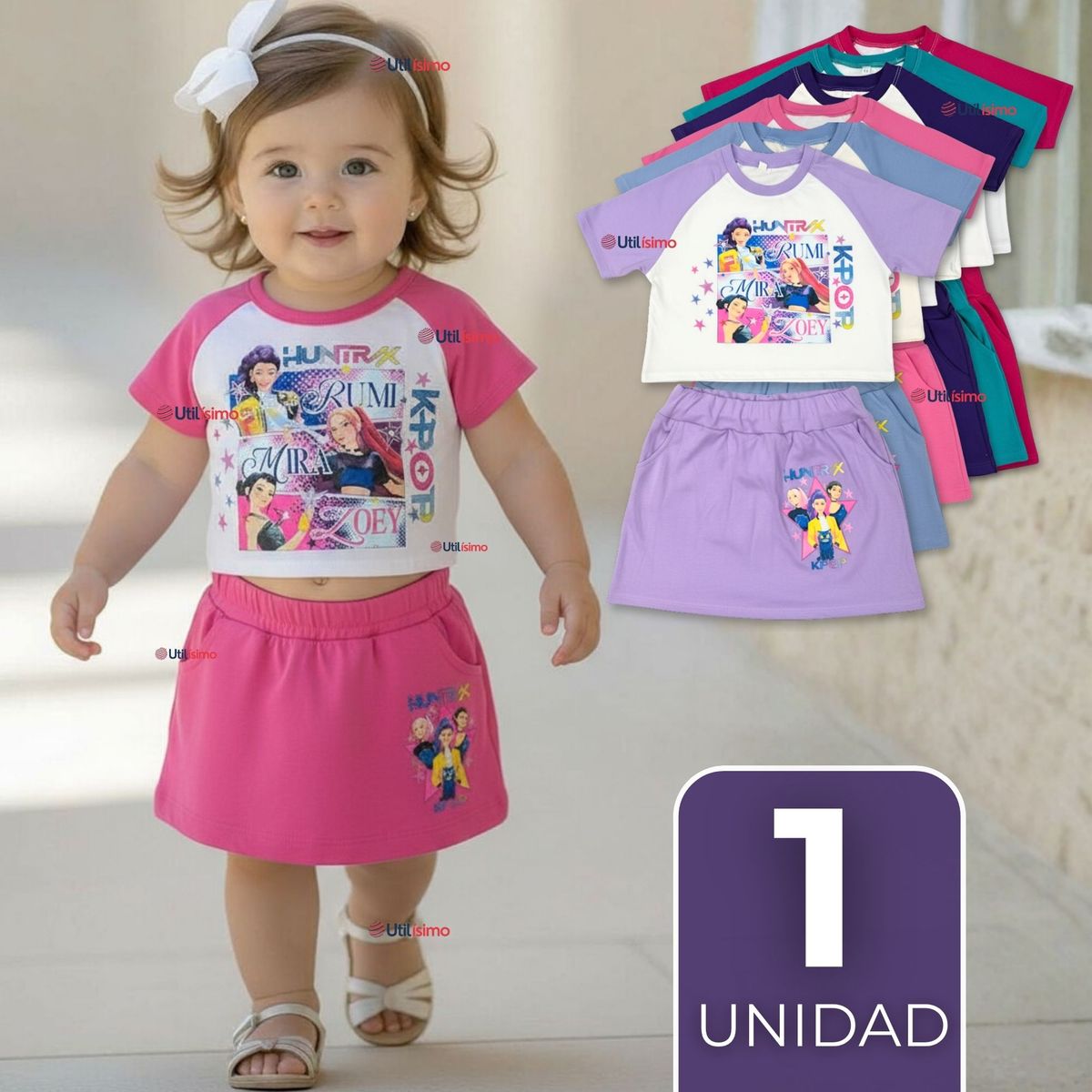 UTILISIMO - Conjunto Huntrix 100% Algodón Crop Top Falda Short Niña HUNTRX Demon Hunters Rumi Mira Zoey