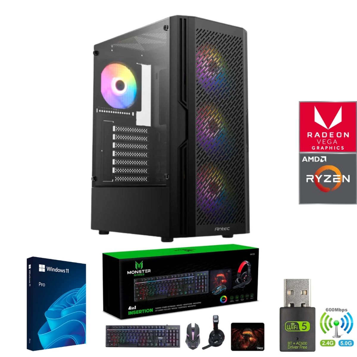 AMD CORP - Pc Gamer AMD Ryzen 5 3400G - 16GB Ram - Vega 11 - 1TB - Wifi - AX20