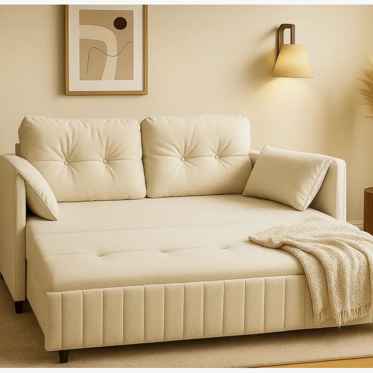 HOMER DESIGN - Sofa Cama 140cm tela tecnica Base De Fierro con Almacenamiento blanco