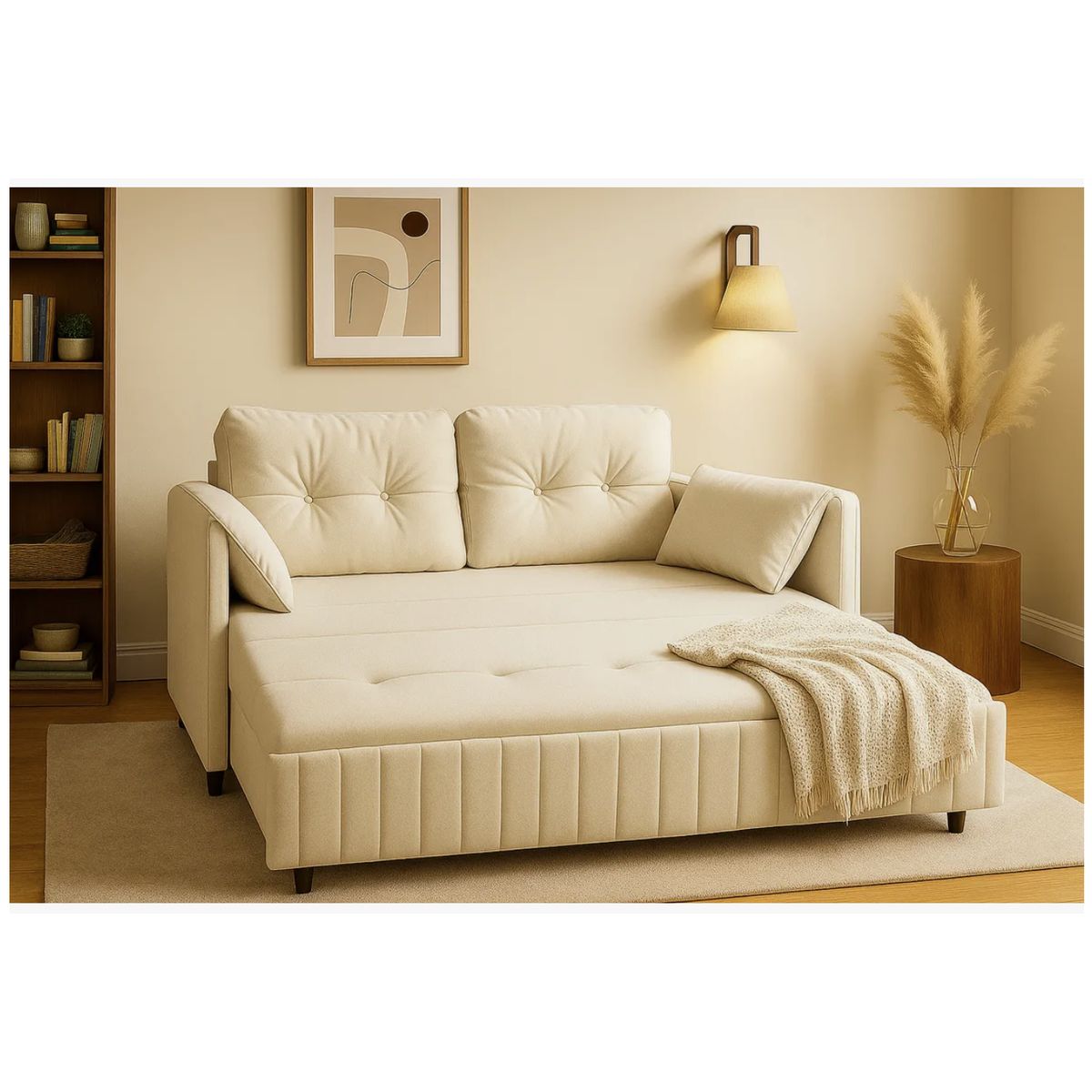 HOMER DESIGN - Sofa Cama 140cm tela tecnica Base De Fierro con Almacenamiento blanco