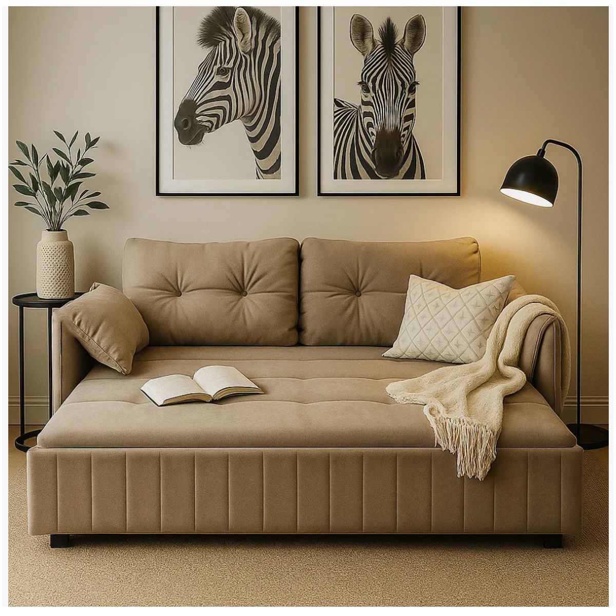 HOMER DESIGN - Sofa Cama 140cm tela tecnica Base De Fierro con Almacenamiento cafe