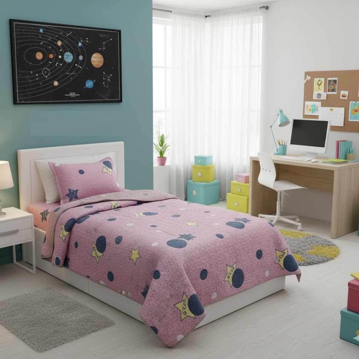 GENERICO - CUBRECAMA DE  ALGODON QUILT VERANO 1.5 PLAZA DISEÑO BOOM DIANA