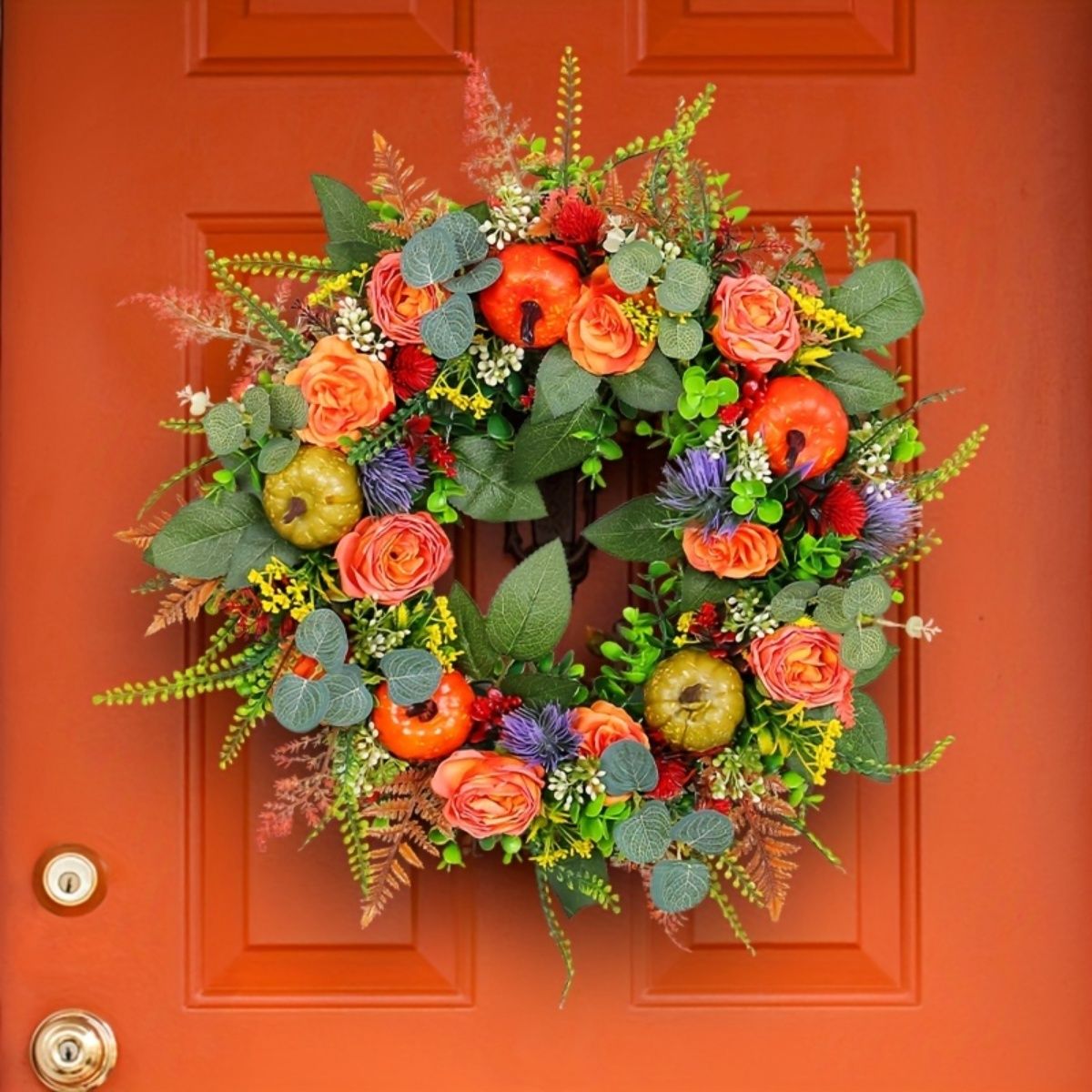 GANGLIAN - Corona Navideña 50cm Artificial con Rosas y Flores - Decoración Todo Año para Puertos Fiestas y Regalos