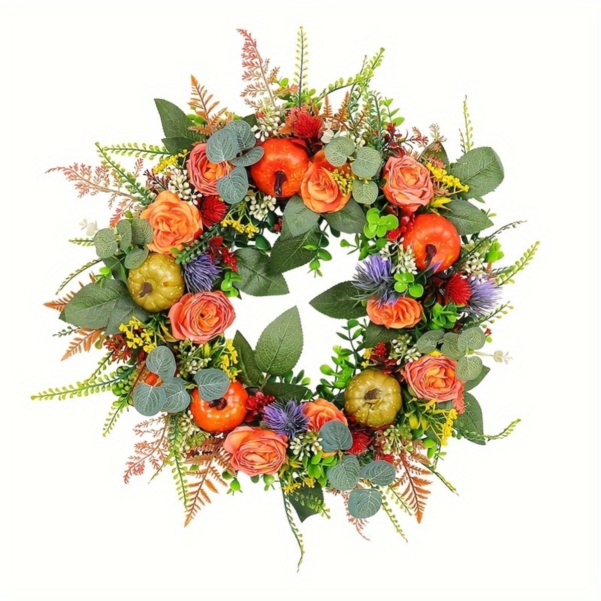 GANGLIAN - Corona Navideña 50cm Artificial con Rosas y Flores - Decoración Todo Año para Puertos Fiestas y Regalos