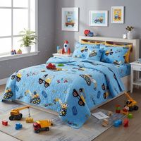 CUBRECAMA DE NIÑO CELESTE MAQUINAS 1.5 PLAZA ALGODON QUILT DN