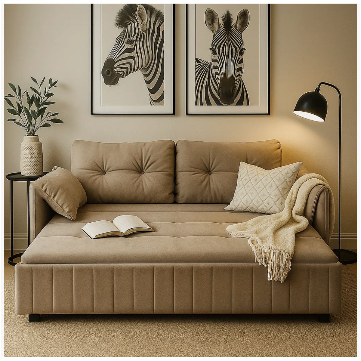 HOMER DESIGN - Sofa Cama 170cm tela tecnica Base De Fierro con Almacenamiento cafe