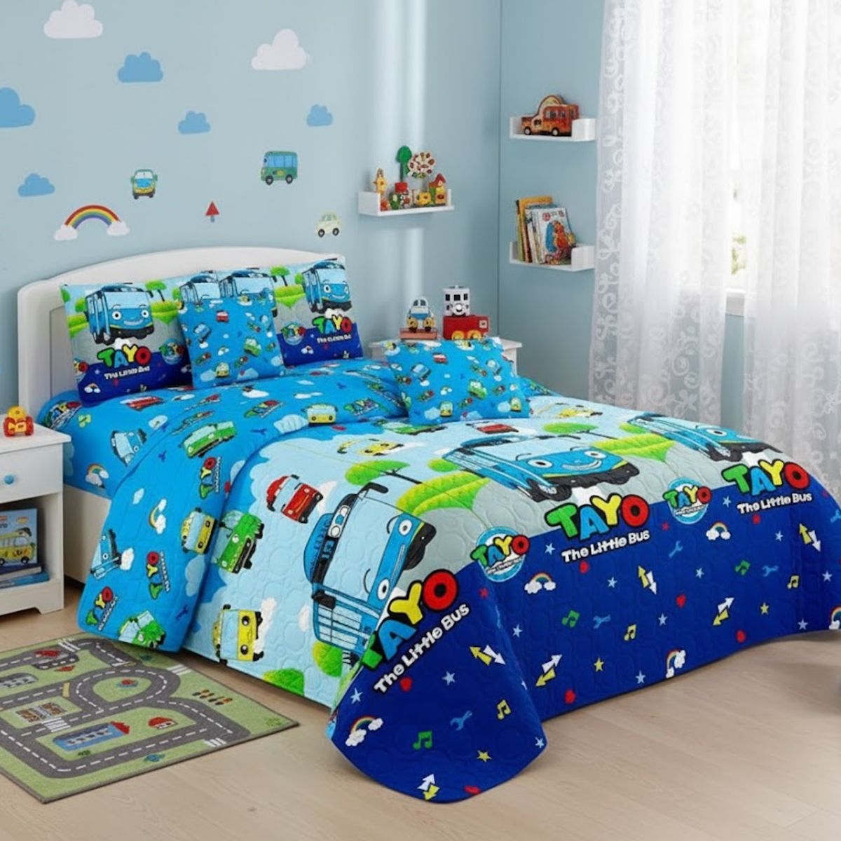 GENERICO - CUBRECAMA DE NIÑO AZUL TAYO 1.5 PLAZA  ALGODON QUILT DN