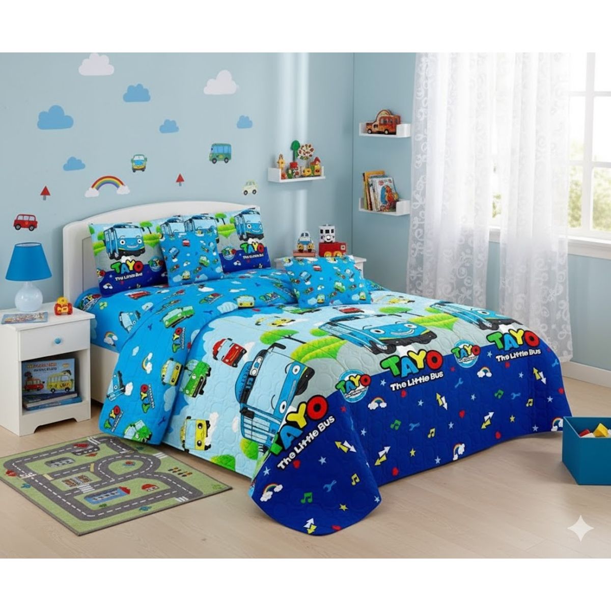 GENERICO - CUBRECAMA DE NIÑO AZUL TAYO 1.5 PLAZA  ALGODON QUILT DN