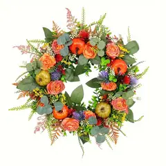 GANGLIAN - Corona de 40cm con Rosas Artificiales para Puerta - Decoración Todo Año Navidad y Fiestas