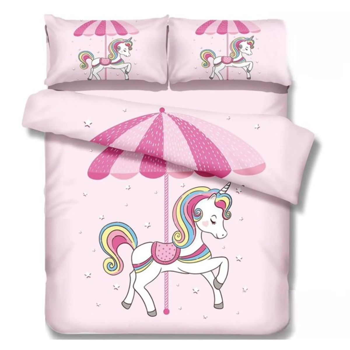 GENERICO - CUBRECAMA DE NIÑA  ROSA UNICORNIO 1.5 PLAZA  ALGODON QUILT DN