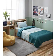 GENERICO - CUBRECAMA ALGODON 1.5 PLAZA TURQUESA DE FLOR QUILT DN