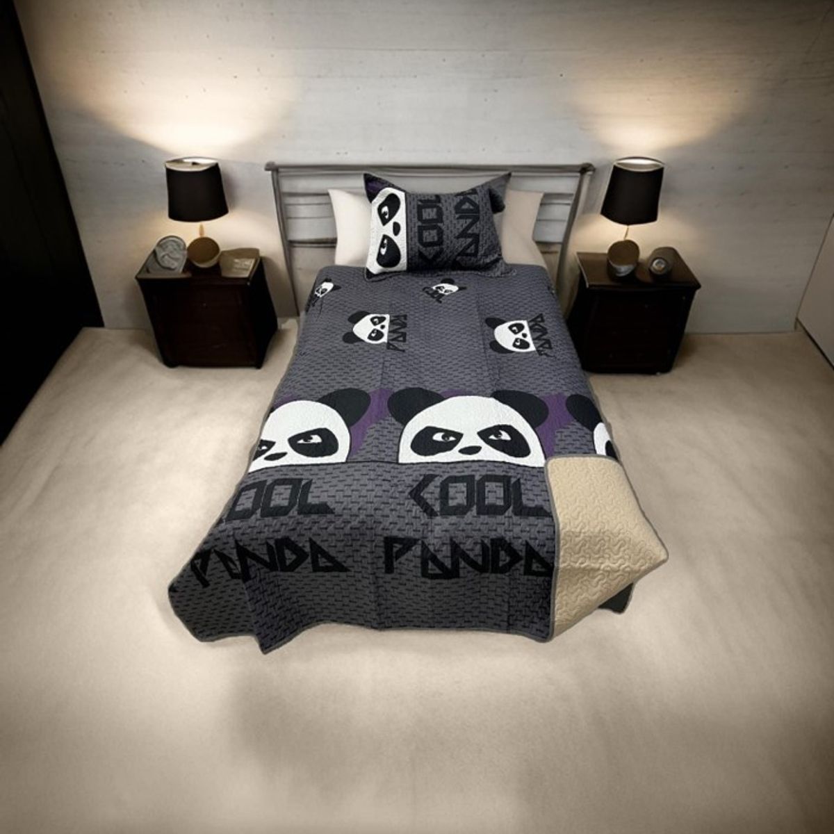 GENERICO - CUBRECAMA ALGODON  1.5 PLAZA GRIS PANDA QUILT DN