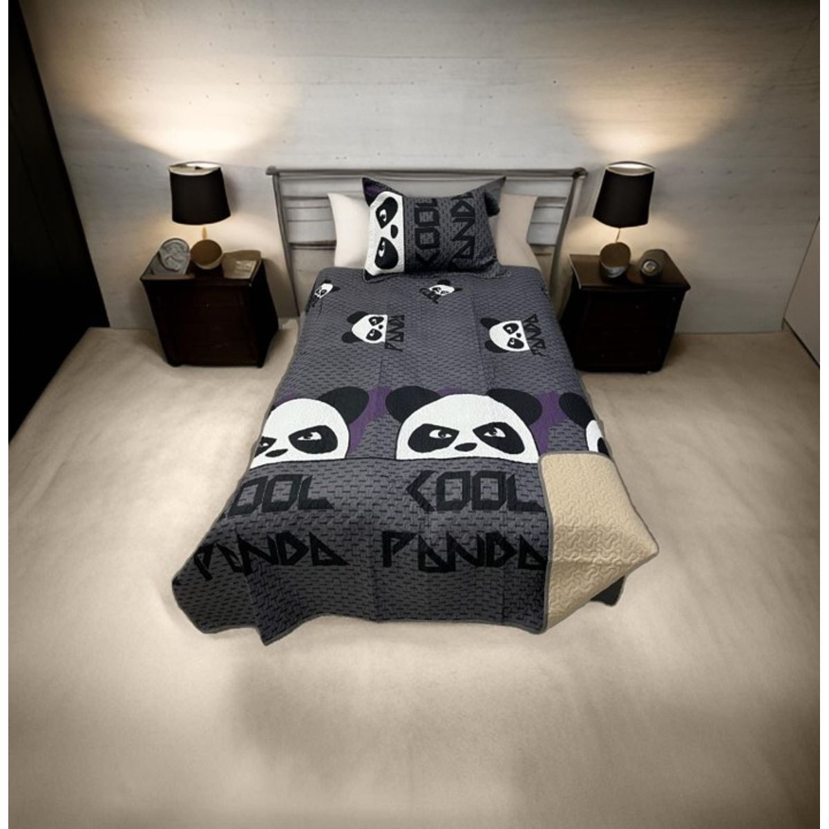 GENERICO - CUBRECAMA ALGODON  1.5 PLAZA GRIS PANDA QUILT DN