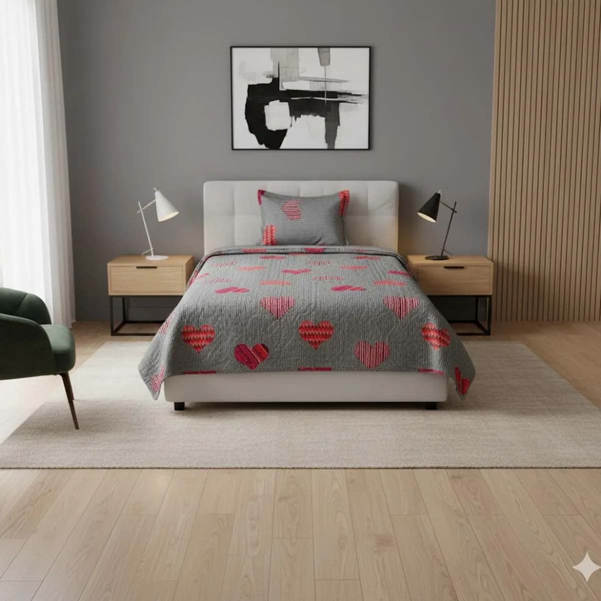 GENERICO - CUBRECAMA ALGODON  1.5 PLAZA GRIS CORAZON QUILT DN