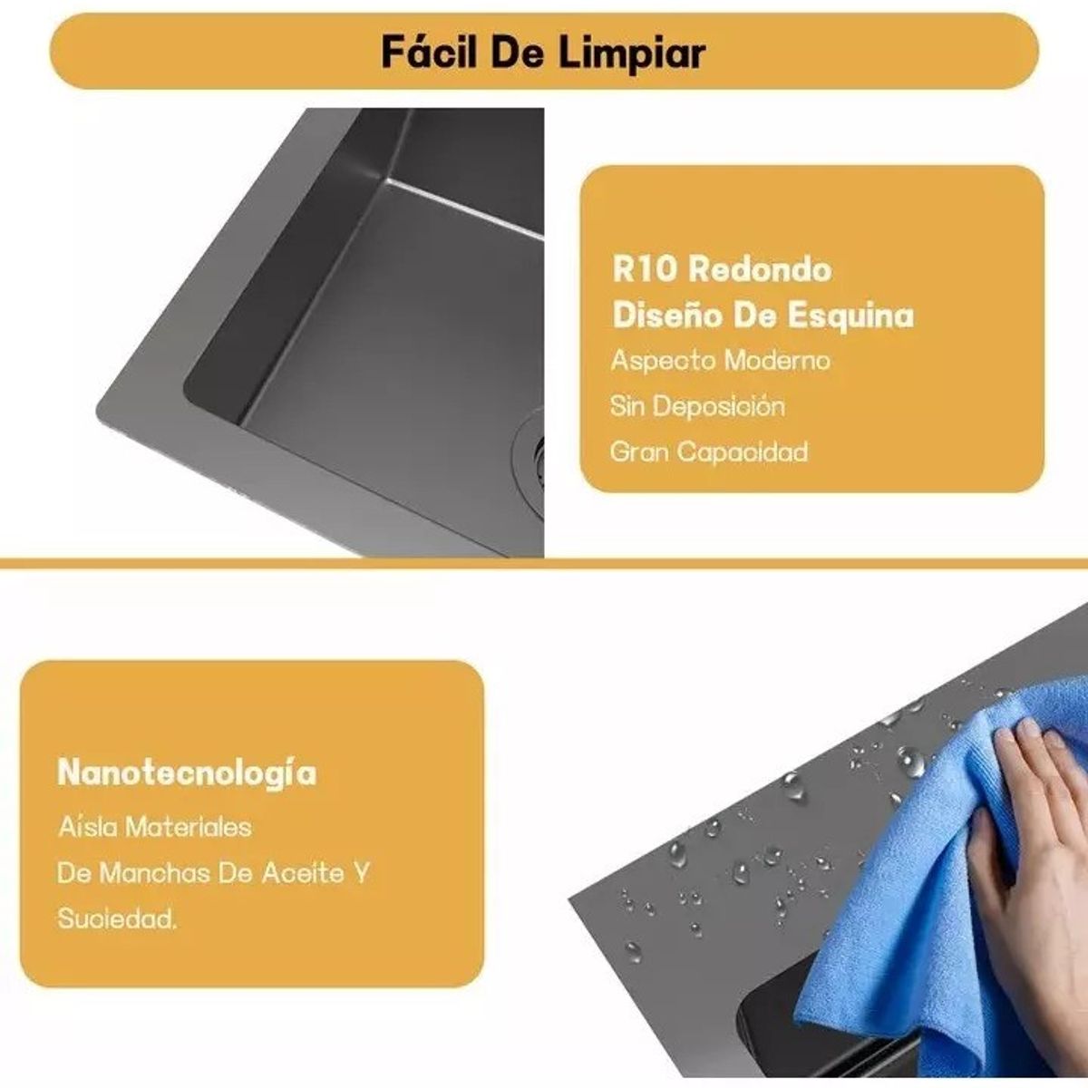 COZYNOOK - Lavaplatos Empotrado Acero Inoxidable con Lavado y Accesorios 55x45x21cm