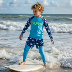 JUMP KIDS - Traje De Baño Manga Larga Con Pantalón Largo y Pantalón Corto Niño de 3 a 11 Años Blue Surf