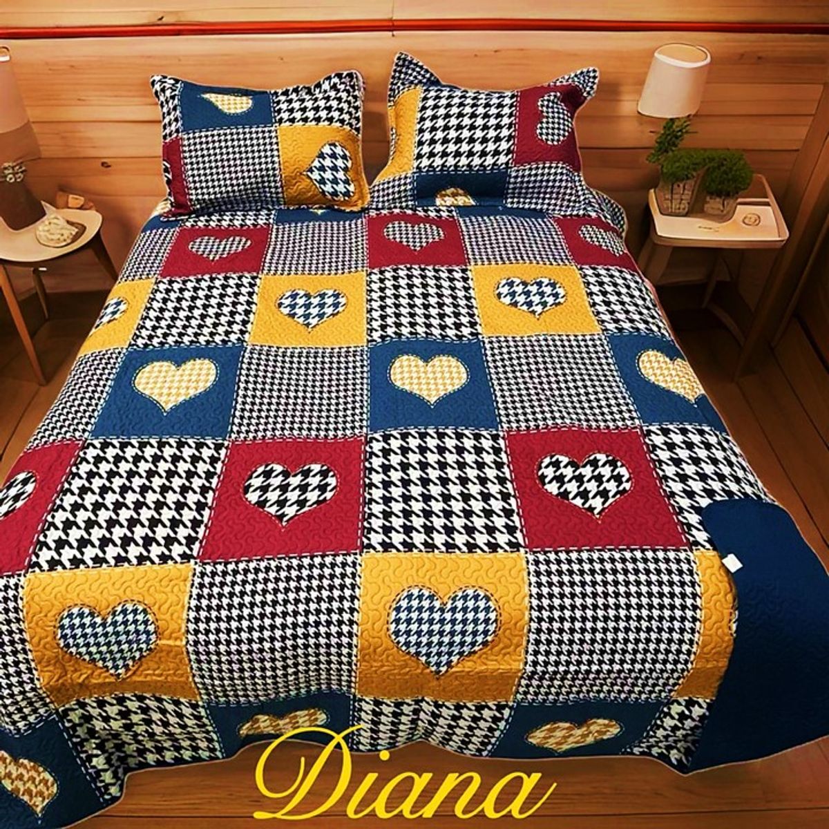 GENERICO - CUBRECAMA ALGODON  1.5 PLAZA  CORAZON CUADRO MULTICOLOR QUILT DN