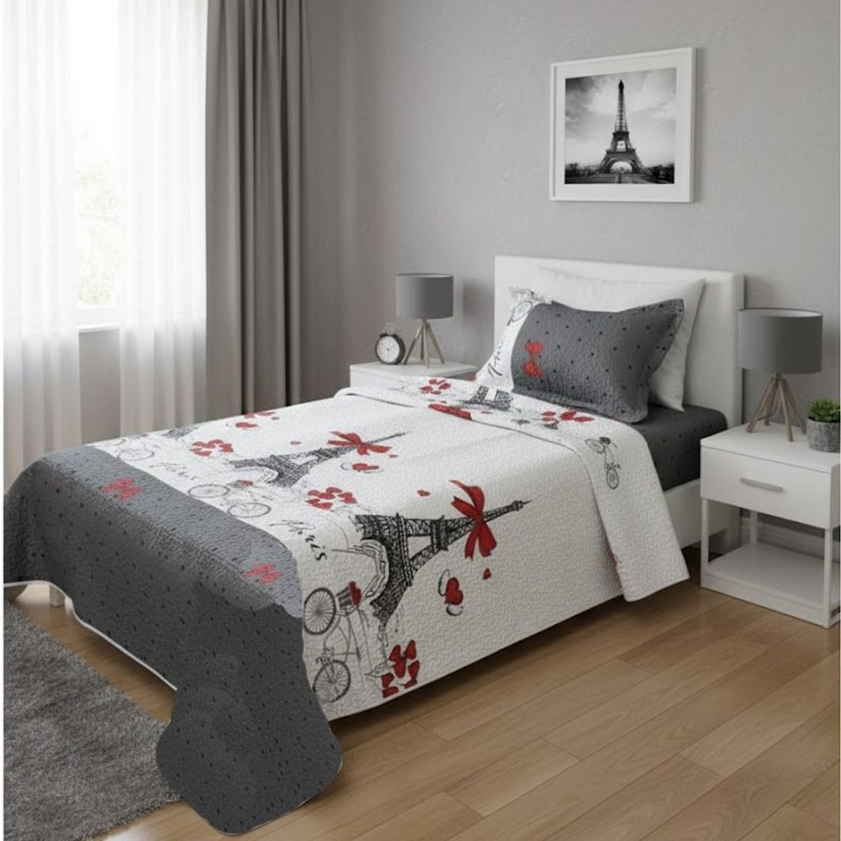 GENERICO - CUBRECAMA ALGODON  1.5 PLAZA TORRE LAZOS BLANCO QUILT DN