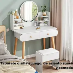 MOVI - TOCADOR O MESA DE MAQUILLAJE Y PEINADO CON LUZ LED, 2 CAJONES Y ASIENTO