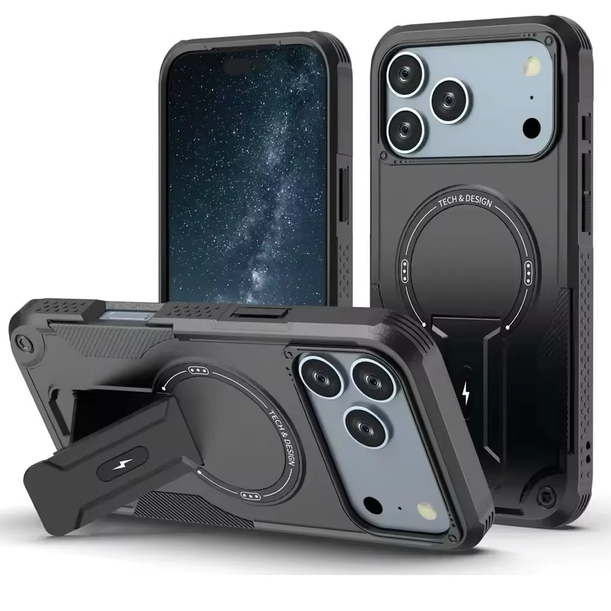 GENERICO - Carcasa Con Magsafe/soporte Para iPhone 17 Pro Max - Negro